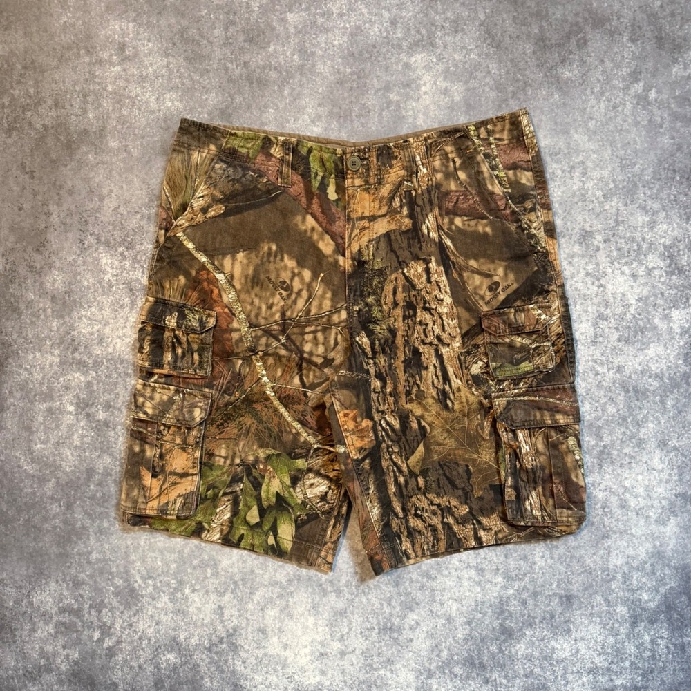 Faded Glory Mens Mossy Oak Camo Cargo Shorts Size 40 Tree Bark Hunting Outdoor